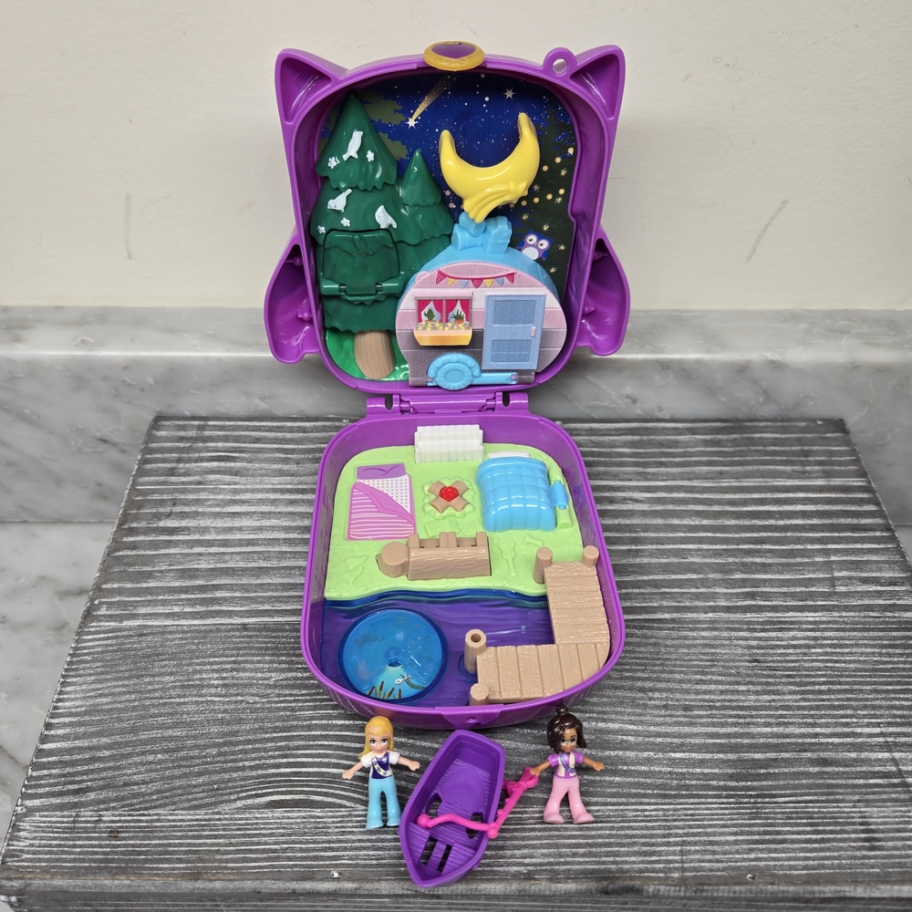 2019 Mattel‎ Polly Pocket Owlnite Campsite Compact Includes People & Accessories